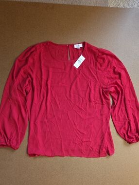 LOFT Bright Red Scoop Neck Blouse